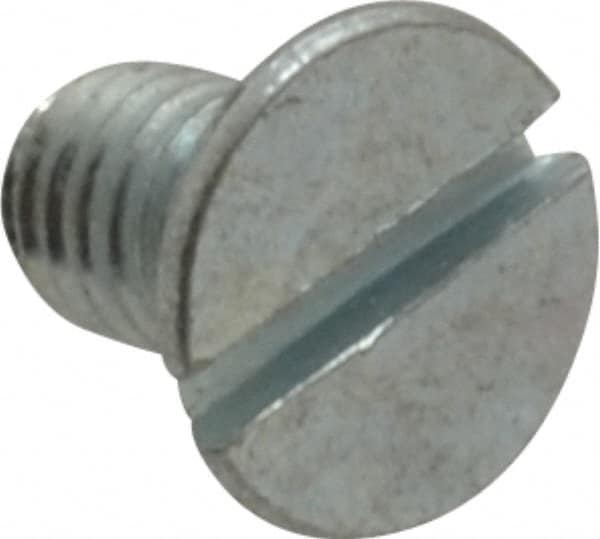 Value Collection - M5x0.80, 8mm OAL Slotted Drive Machine Screw - Flat Head, Grade 4.8 Steel, Zinc-Plated Finish, Without Washer - Benchmark Tooling