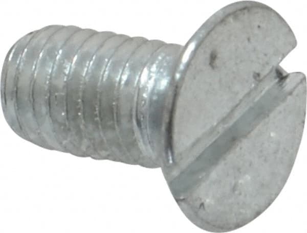 Value Collection - M5x0.80, 10mm OAL Slotted Drive Machine Screw - Flat Head, Grade 4.8 Steel, Zinc-Plated Finish, Without Washer - Benchmark Tooling