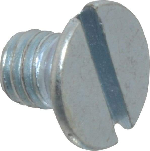 Value Collection - M6x1.00, 8mm OAL Slotted Drive Machine Screw - Flat Head, Grade 4.8 Steel, Zinc-Plated Finish, Without Washer - Benchmark Tooling