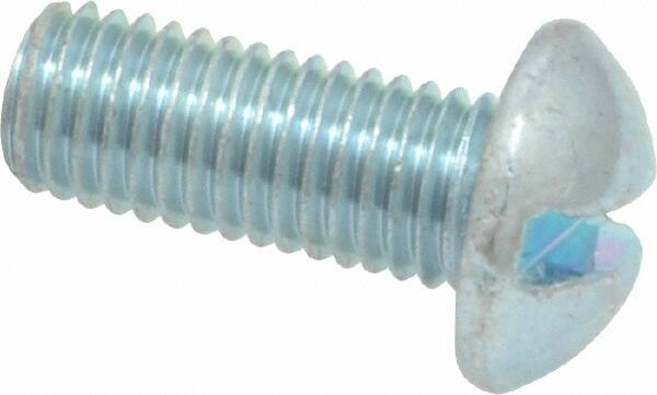 Value Collection - 1/4-28 UNF, 5/8" Length Under Head Slotted Drive Machine Screw - Round Head, Grade J82 Steel, Zinc-Plated Finish, Without Washer - Benchmark Tooling