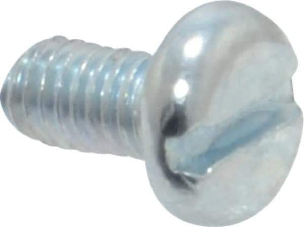 Value Collection - M3x0.50, 6mm Length Under Head Slotted Drive Machine Screw - Pan Head, Grade 4.8 Steel, Zinc-Plated Finish, Without Washer - Benchmark Tooling