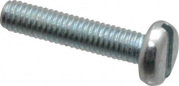 Value Collection - M3x0.50, 14mm Length Under Head Slotted Drive Machine Screw - Pan Head, Grade 4.8 Steel, Zinc-Plated Finish, Without Washer - Benchmark Tooling