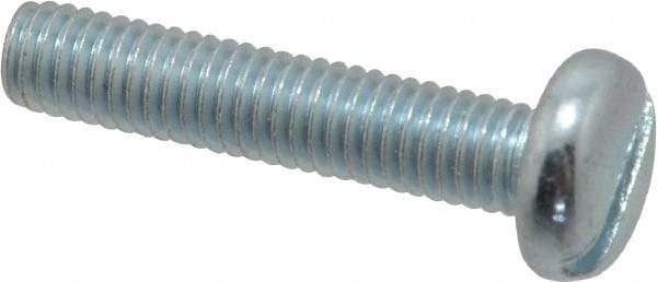 Value Collection - M6x1.00, 30mm Length Under Head Slotted Drive Machine Screw - Pan Head, Grade 4.8 Steel, Zinc-Plated Finish, Without Washer - Benchmark Tooling
