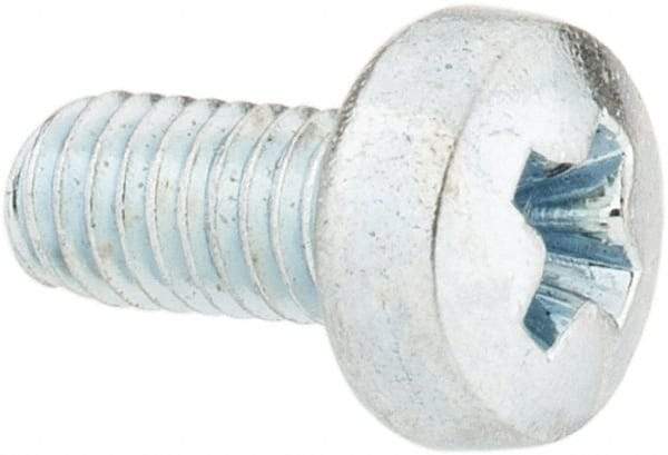 Value Collection - M3x0.50, 6mm Length Under Head Phillips Drive Machine Screw - Pan Head, Grade 4.8 Steel, Zinc-Plated Finish, Without Washer - Benchmark Tooling