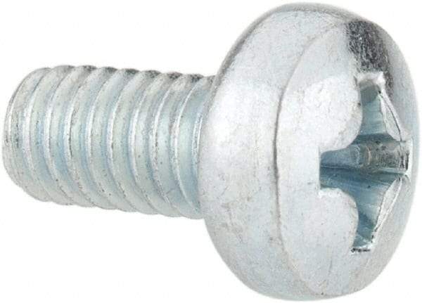 Value Collection - M4x0.70, 8mm Length Under Head Phillips Drive Machine Screw - Pan Head, Grade 4.8 Steel, Zinc-Plated Finish, Without Washer - Benchmark Tooling