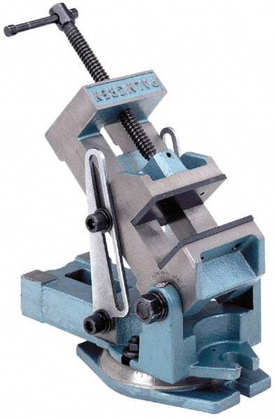 Palmgren - 4" Jaw Width, 4" Jaw Opening Capacity, Angle Swivel Machine Vise - Manual Operation, 1 Station, 12" Long x 6-1/4" High x 1-3/4" Deep - Benchmark Tooling