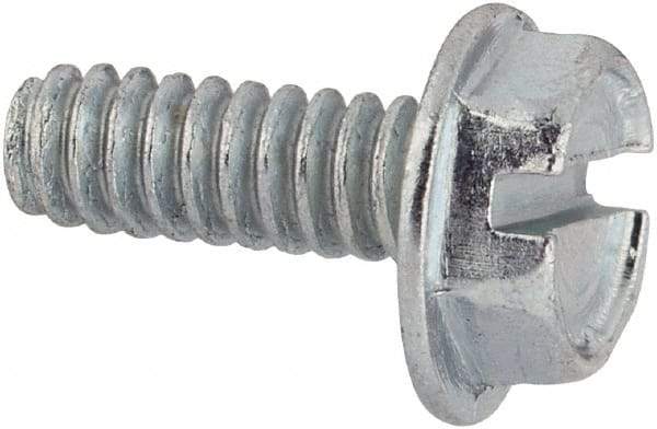 Value Collection - #6-32 UNC, 3/8" OAL Slotted Drive Machine Screw - Hex Washer Head, Grade J82 Steel, Zinc-Plated Finish, Without Washer - Benchmark Tooling