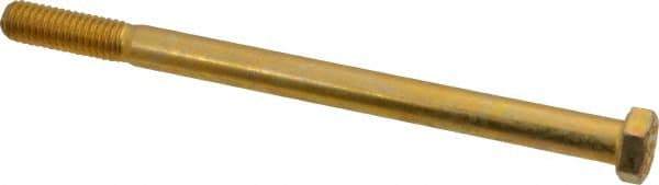 Made in USA - 3/8-16 UNC, 5-1/2" Length Under Head Hex Head Cap Screw - Partially Threaded, Grade 8 Alloy Steel, Zinc Yellow Dichromate Finish, 9/16" Hex - Benchmark Tooling