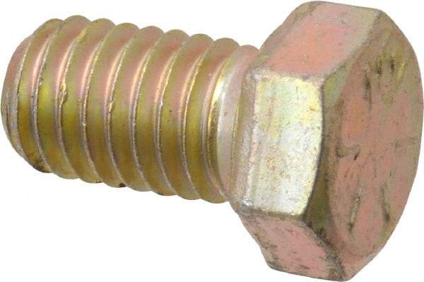 Made in USA - 7/16-14 UNC, 3/4" Length Under Head Hex Head Cap Screw - Fully Threaded, Grade 8 Alloy Steel, Zinc Yellow Dichromate Finish, 5/8" Hex - Benchmark Tooling