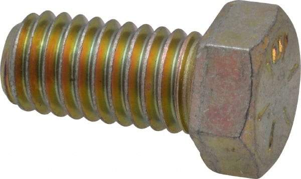 Made in USA - 7/16-14 UNC, 7/8" Length Under Head Hex Head Cap Screw - Fully Threaded, Grade 8 Alloy Steel, Zinc Yellow Dichromate Finish, 5/8" Hex - Benchmark Tooling