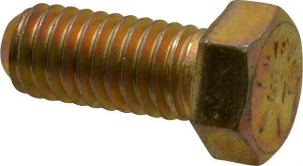 Made in USA - 7/16-14 UNC, 1" Length Under Head Hex Head Cap Screw - Fully Threaded, Grade 8 Alloy Steel, Zinc Yellow Dichromate Finish, 5/8" Hex - Benchmark Tooling