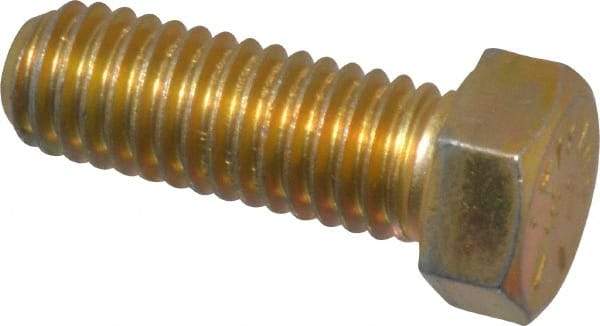 Made in USA - 7/16-14 UNC, 1-1/4" Length Under Head Hex Head Cap Screw - Fully Threaded, Grade 8 Alloy Steel, Zinc Yellow Dichromate Finish, 5/8" Hex - Benchmark Tooling