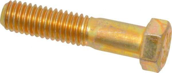 Made in USA - 7/16-14 UNC, 2" Length Under Head Hex Head Cap Screw - Partially Threaded, Grade 8 Alloy Steel, Zinc Yellow Dichromate Finish, 5/8" Hex - Benchmark Tooling