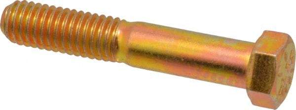 Made in USA - 7/16-14 UNC, 2-1/2" Length Under Head Hex Head Cap Screw - Partially Threaded, Grade 8 Alloy Steel, Zinc Yellow Dichromate Finish, 5/8" Hex - Benchmark Tooling