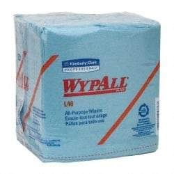 WypAll - L40 1/4 Fold General Purpose Wipes - Poly Pack, 12" x 12-1/2" Sheet Size, Blue - Benchmark Tooling