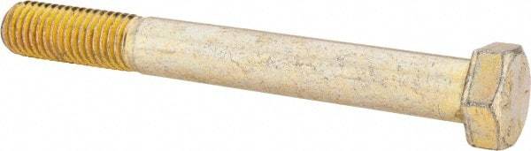 Made in USA - 5/8-11 UNC, 5-1/2" Length Under Head Hex Head Cap Screw - Partially Threaded, Grade 8 Alloy Steel, Zinc Yellow Dichromate Finish, 15/16" Hex - Benchmark Tooling