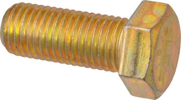 Made in USA - 1-8 UNC, 2-1/2" Length Under Head Hex Head Cap Screw - Fully Threaded, Grade 8 Alloy Steel, Zinc Yellow Dichromate Finish, 1-1/2" Hex - Benchmark Tooling