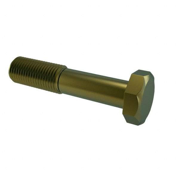 Made in USA - 1-8 UNC, 8" Length Under Head Hex Head Cap Screw - Partially Threaded, Grade 8 Alloy Steel, Zinc Yellow Dichromate Finish, 1-1/2" Hex - Benchmark Tooling