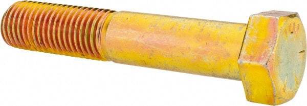 Made in USA - 1-8 UNC, 5-1/2" Length Under Head Hex Head Cap Screw - Partially Threaded, Grade 8 Alloy Steel, Zinc Yellow Dichromate Finish, 1-1/2" Hex - Benchmark Tooling