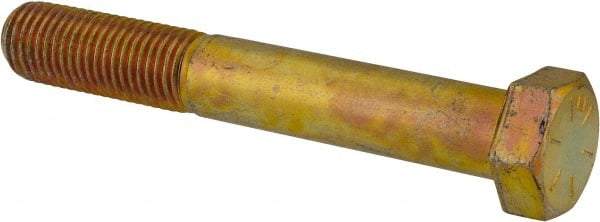 Made in USA - 1-8 UNC, 7" Length Under Head Hex Head Cap Screw - Partially Threaded, Grade 8 Alloy Steel, Zinc Yellow Dichromate Finish, 1-1/2" Hex - Benchmark Tooling