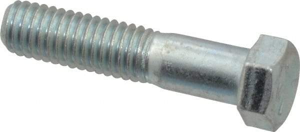 Made in USA - 7/16-14 UNC, 2" Length Under Head Hex Head Cap Screw - Partially Threaded, Grade 5 Steel, Zinc-Plated Finish, 5/8" Hex - Benchmark Tooling