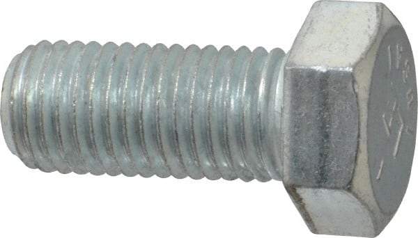 Made in USA - 7/8-9 UNC, 2" Length Under Head Hex Head Cap Screw - Fully Threaded, Grade 5 Steel, Zinc-Plated Finish, 1-5/16" Hex - Benchmark Tooling
