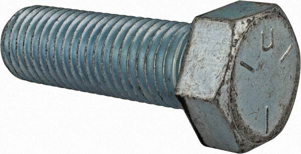 Made in USA - 7/8-9 UNC, 2-3/4" Length Under Head Hex Head Cap Screw - Fully Threaded, Grade 5 Steel, Zinc-Plated Finish, 1-5/16" Hex - Benchmark Tooling