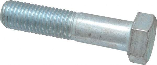 Made in USA - 7/8-9 UNC, 4" Length Under Head Hex Head Cap Screw - Partially Threaded, Grade 5 Steel, Zinc-Plated Finish, 1-5/16" Hex - Benchmark Tooling