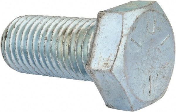 Made in USA - 1-1/8 - 7 UNC, 2-1/2" Length Under Head Hex Head Cap Screw - Fully Threaded, Grade 5 Steel, Zinc-Plated Finish, 1-11/16" Hex - Benchmark Tooling