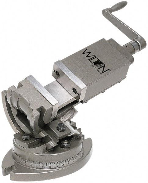 Wilton - 4" Jaw Width, 4" Jaw Opening Capacity, 3-Way Angle Swivel Machine Vise - Manual Operation, 1 Station, 19-45/64" Long x 10-13/32" High x 1-1/2" Deep, Alloy Steel - Benchmark Tooling