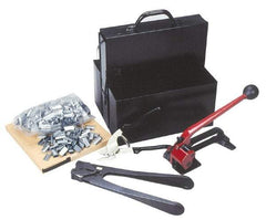 Value Collection - 200 Inch Long x 3/4 Inch Wide, Strapping Kit - Contains 2 Coils, 500 Seals, Steel Strap Cutter, Sealing Tool, Tensioner and Heavy Duty Reusable Dispenser - Benchmark Tooling