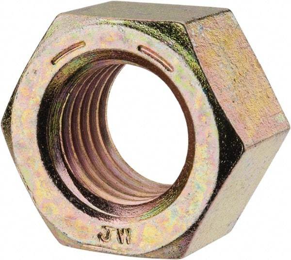 Value Collection - 1-1/8 - 7 UNC Steel Right Hand Hex Nut - 1-11/16" Across Flats, 31/32" High, Zinc Yellow Dichromate Finish - Benchmark Tooling