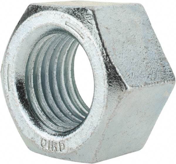 Value Collection - 1-1/2 - 6 UNC Steel Right Hand Hex Nut - 2-1/4" Across Flats, 1-9/32" High, Zinc-Plated Finish - Benchmark Tooling