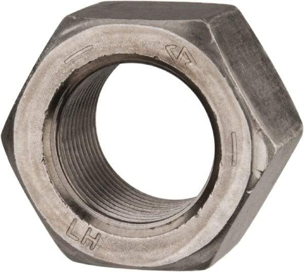 Value Collection - 1-14 UNF Steel Left Hand Hex Nut - 1-1/2" Across Flats, 55/64" High, Uncoated - Benchmark Tooling