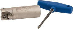 Iscar - 1-1/4" Cut Diam, 0.63" Max Depth of Cut, 1-1/4" Shank Diam, 4" OAL, Indexable Square Shoulder Helical End Mill - H490 AN.X 17 Inserts, Weldon Shank, 90° Lead Angle, Through Coolant, Series Helido - Benchmark Tooling