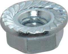 Value Collection - #10-24, 1/2" Flange Diam, Serrated Flange Nut - Grade Grade 2 Steel, Zinc-Plated Finish, 7/32" Flange Height - Benchmark Tooling