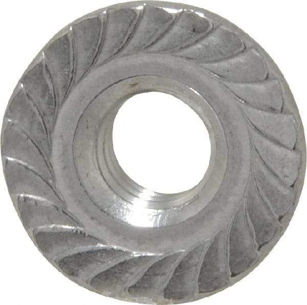 Value Collection - 1/4-20, 19/32" Flange Diam, Serrated Flange Nut - Grade 18-8 Stainless Steel, 0.236" Flange Height - Benchmark Tooling