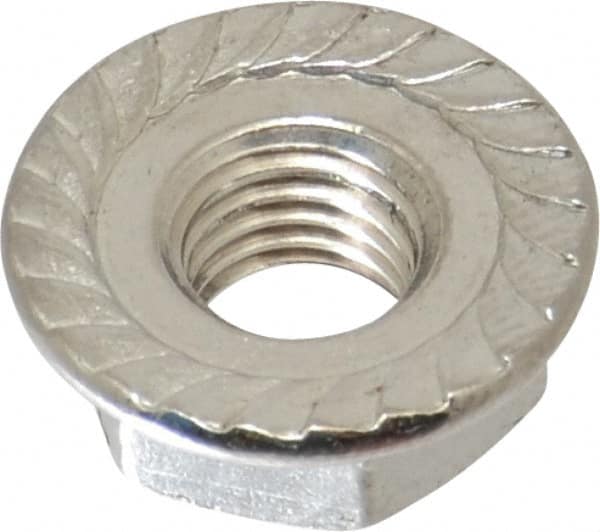 Value Collection - 1/4-28, 19/32" Flange Diam, Serrated Flange Nut - Grade 18-8 Stainless Steel, 0.236" Flange Height - Benchmark Tooling