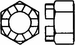 Value Collection - 7/8-14 UNF Grade 5 Steel Castle Locknut - 1-5/16" Width Across Flats, 29/32" High, Uncoated - Benchmark Tooling