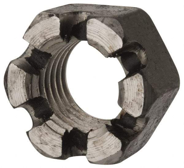 Value Collection - 1-8 UNC Grade 2 Steel Slotted Locknut - 1-1/2" Width Across Flats, 55/64" High, Uncoated - Benchmark Tooling