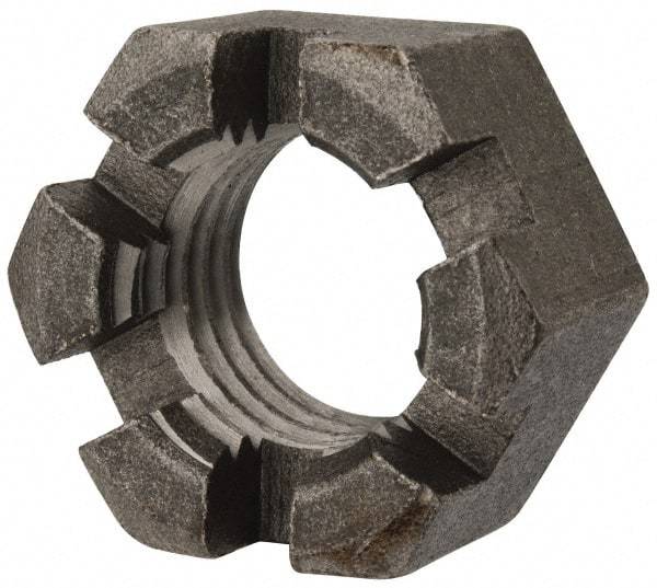 Value Collection - 1-1/8 - 7 UNC Grade 2 Steel Slotted Locknut - 1-11/16" Width Across Flats, 29/32" High, Uncoated - Benchmark Tooling