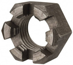 Value Collection - 1-1/4 - 7 UNC Grade 2 Steel Slotted Locknut - 1-7/8" Width Across Flats, 1-1/16" High, Uncoated - Benchmark Tooling