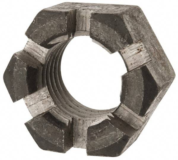 Value Collection - 1-3/8 - 6 UNC Grade 2 Steel Slotted Locknut - 4-1/2" Width Across Flats, 2-37/64" High, Uncoated - Benchmark Tooling