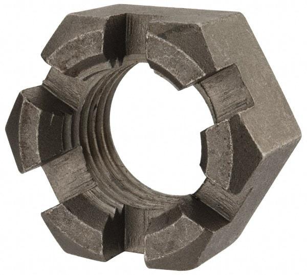 Value Collection - 1-1/2 - 6 UNC Grade 2 Steel Slotted Locknut - 2-1/4" Width Across Flats, 1-9/32" High, Uncoated - Benchmark Tooling