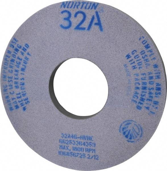 Norton - 14" Diam x 5" Hole x 1-1/2" Thick, H Hardness, 46 Grit Surface Grinding Wheel - Aluminum Oxide, Type 5, Coarse Grade, 1,800 Max RPM, Vitrified Bond, One-Side Recess - Benchmark Tooling