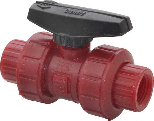 NIBCO - 1/2" Pipe, Full Port, PVDF True Union Design Ball Valve - 1 Piece, Inline - One Way Flow, FNPT x FNPT Ends, Wedge Handle, 150 WOG - Benchmark Tooling