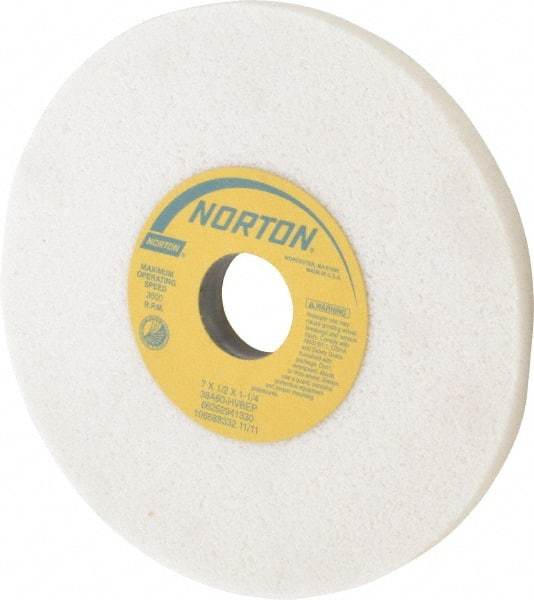 Norton - 7" Diam x 1-1/4" Hole x 1/2" Thick, H Hardness, 60 Grit Surface Grinding Wheel - Aluminum Oxide, Type 1, Medium Grade, 3,600 Max RPM, Vitrified Bond, No Recess - Benchmark Tooling