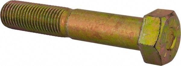 Made in USA - 1-1/4 - 7 UNC, 7" Length Under Head Hex Head Cap Screw - Partially Threaded, Grade L9 Alloy Steel, Zinc Yellow Dichromate Finish, 1-7/8" Hex - Benchmark Tooling