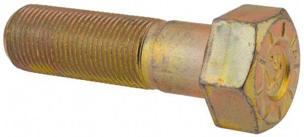 Made in USA - 7/8-14 UNF, 3" Length Under Head Hex Head Cap Screw - Partially Threaded, Grade L9 Alloy Steel, Zinc Yellow Dichromate Finish, 1-5/16" Hex - Benchmark Tooling
