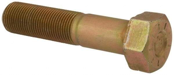 Made in USA - 7/8-14 UNF, 4" Length Under Head Hex Head Cap Screw - Partially Threaded, Grade L9 Alloy Steel, Zinc Yellow Dichromate Finish, 1-5/16" Hex - Benchmark Tooling